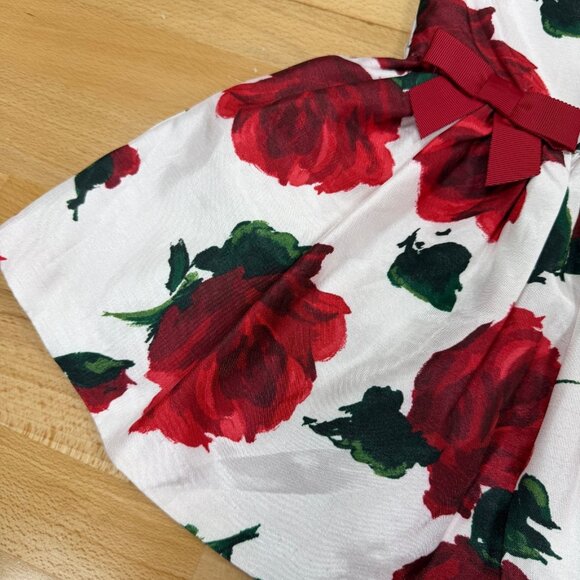 Gymboree Baby Girl Christmas Dress 6-12 Months Red Floral Print Taffeta Bows - Picture 4 of 11